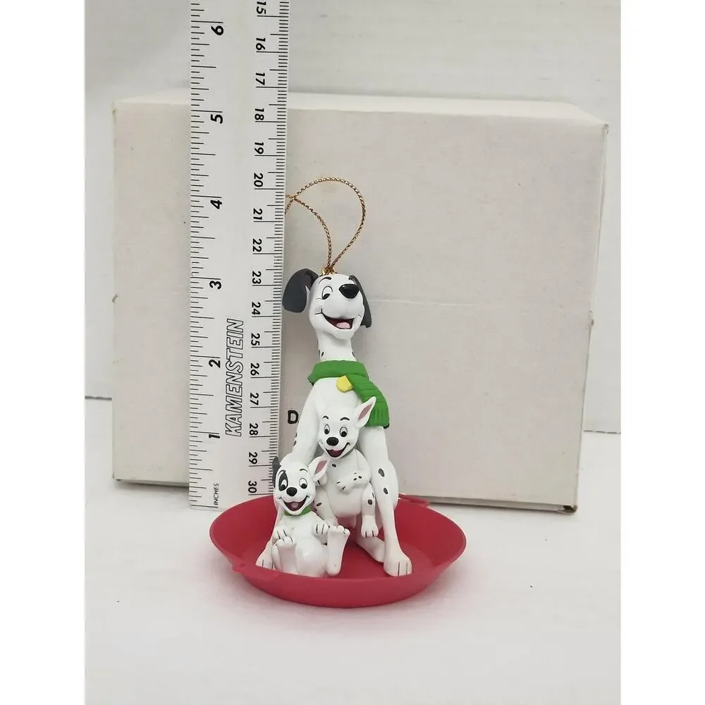 Vintage Disney 101 Dalmatians Christmas Ornament Boxed Sledding Puppies